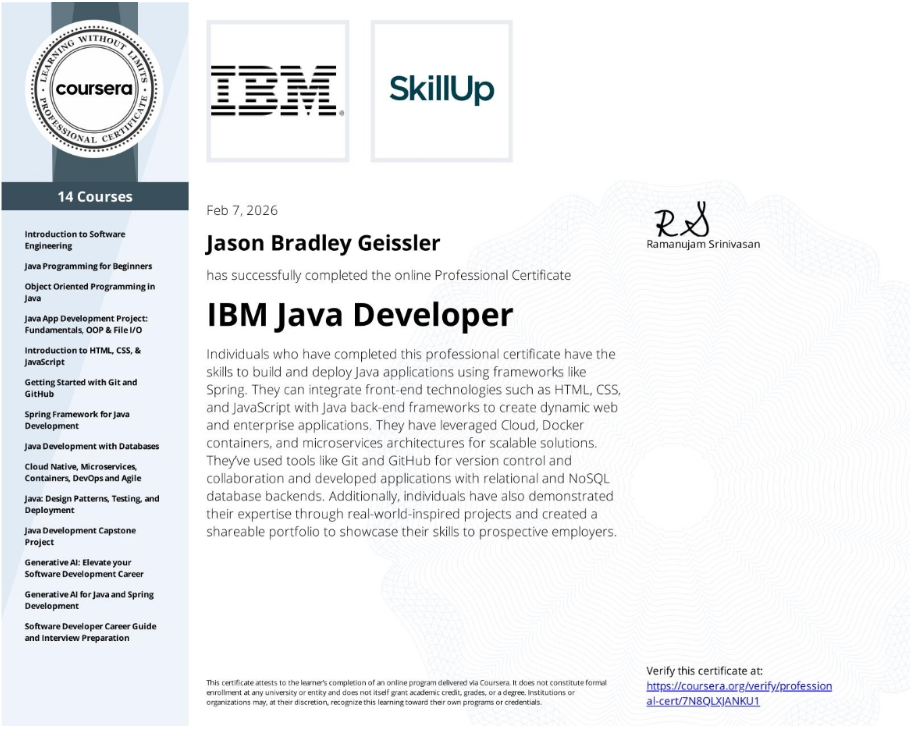 Java Developer Professional Certificate